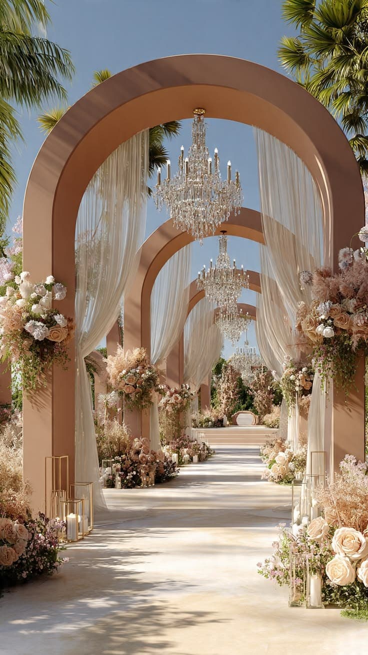 Aisle florals at dusk